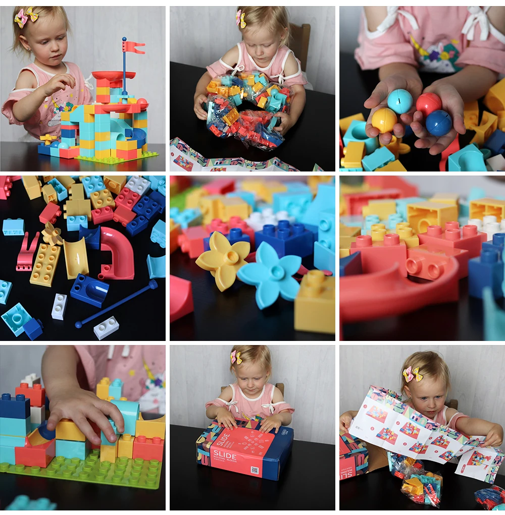 Beiens Building Blocks 43-95 Pcs DIY Toys for Children Amusement Park Marble Run Maze Balls Track Toys Kids Educational Block