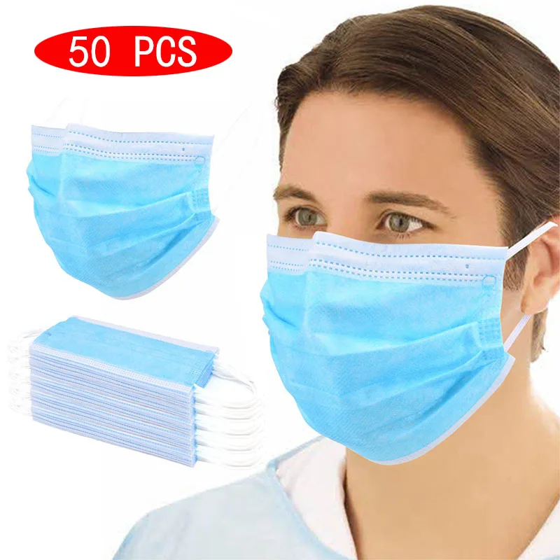 

50pcs Face Mask Antivirus Coronavirus Surgical Mask Respirator PM2.5 Protection Mask Anti-dust Medical Mouth Cover Mask