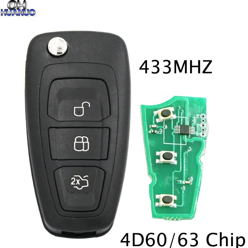 Черный) MK3 и T6 Ranger 3 кнопки флип дистанционного ключа для Ford Focus, Mondeo, Fiesta 433 МГц с 4D63 чип/4D60 чип+ HU101