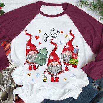 

T-shirt Women Merry Christmas Tops Autumn Long Sleeve Christmas Cartoon Santa Print T-Shirts All Matching Christmas Clothes D30