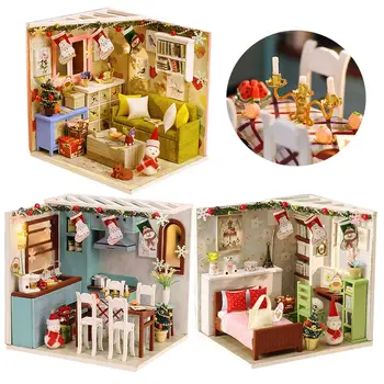 

3D Wooden Miniature Doll House Furniture DIY Assembly Model with Cover Kids Educational Toys for Children Gift