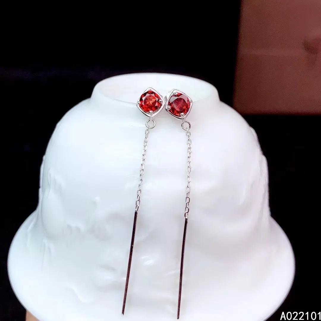 

KJJEAXCMY fine Jewelry 925 Sterling Silver Natural garnet Girl new luxury earring eardrop Support Test Chinese style