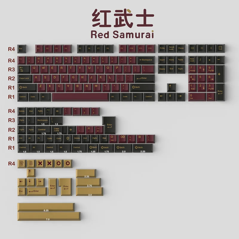 

1 Set GMK Red Samurai Keycaps ABS Double Shot Keycap Cherry Profile Key Caps With ISO Enter 3U 7U Spacebar For HHKB EU Layout