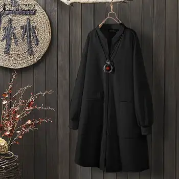 

2020 Fashion Plain Zipper Up Long Trench ZANZEA Women Casual Long Sleeve Coats Loose Manteau Femme Thicken Outwear Plus Size 5XL