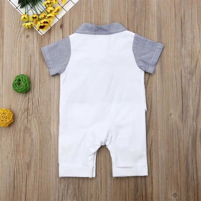 Toddler Kids Baby Boy Romper Gentleman Wedding Party Infant Clothing Jumpsuit Bow Tie Short Sleeve Baby Boy Playsuits 0-24M