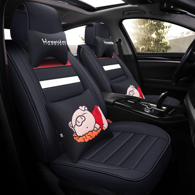 Передняя+ задняя) Универсальная льняная и кожаная крышка сиденья автомобиля полный комплект сиденье для салона автомобиля подголовник поясничная Подушка автомобильный стиль аксессуары