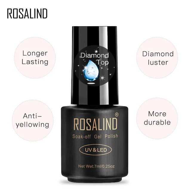 ROSALIND Gel smalto per unghie Top Base Coat 7ml Diamond trasparente Long Lasting Manicure UV Primer Gel lacca Nail Art Base Coat 3