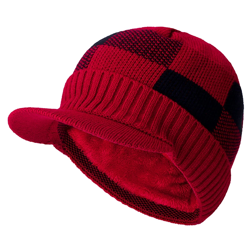 Высококачественные хлопковые зимние шапки с меховыми полями Skullies Beanies, шапка для мужчин и женщин, шерстяные шапки, маска Gorras Bonnet, вязаная шапка - Цвет: red