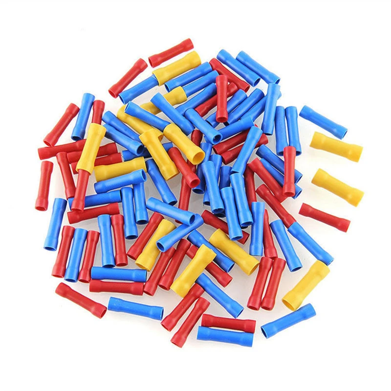 

100pcs Insulated Straight Wire Butt Connector Electrical Crimp Terminals 3 Colors