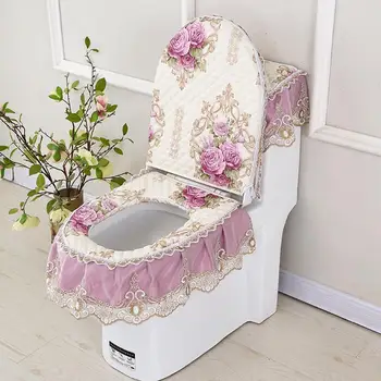 

3Pcs Flower Lace Toilet Seat Cushion U Shape Lid Cover Set Home Bathroom Decor 2019