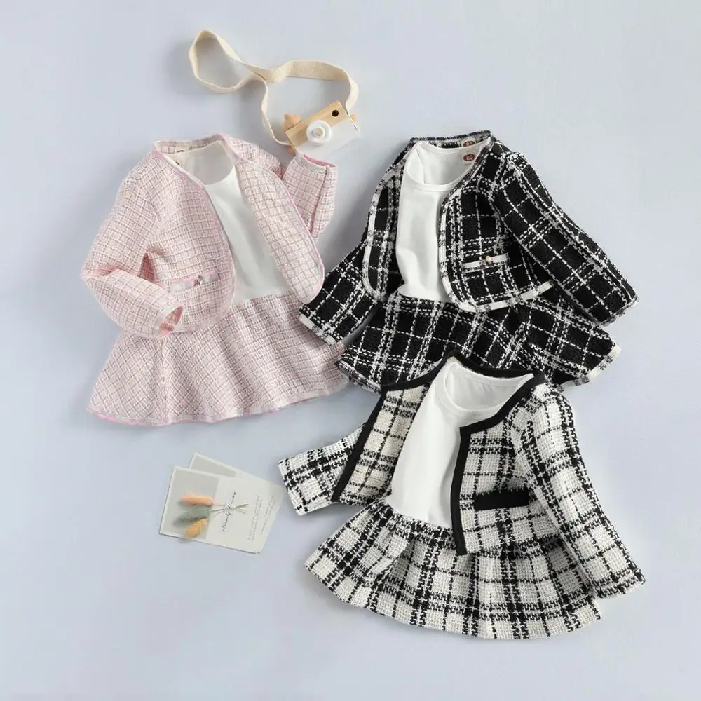 1-6Y Baby Girls Clothes Sets Birthday Long Sleeve Plaid Coat Tops+Dress 2Pcs Party Warm Outfit kids clothing set girls clothing set