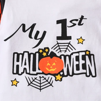 Toddler Baby Girls Boys Halloween Romper + Pants, Horizontal Stripes Pumpkin Print Spring Clothing 3