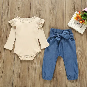 

Children Clothing Set Newborn Kids Baby Girls Long Sleeve Outfits Clothes Romper Bodysuit+Denim Pants Jeans Costume Set