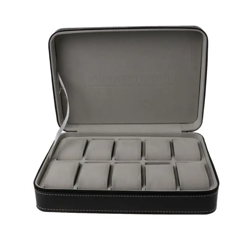 Watch Zipper Travel Gift Box Leather Display Case Jewelry Cushion Storage Set 10 Slots watch storage box
