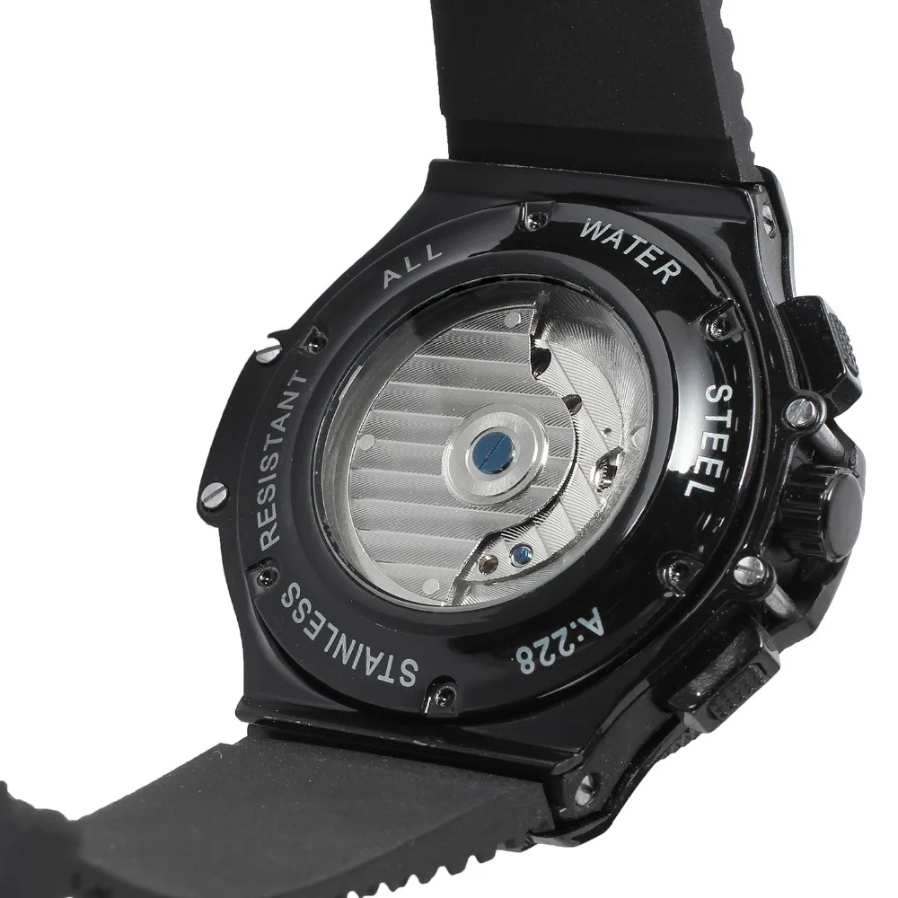 FORSINING Top Brand Luxury Rubber Band Sport Watches Black Case Tourbillon Designer Watch Male Automatic Mechanical Mens Watch