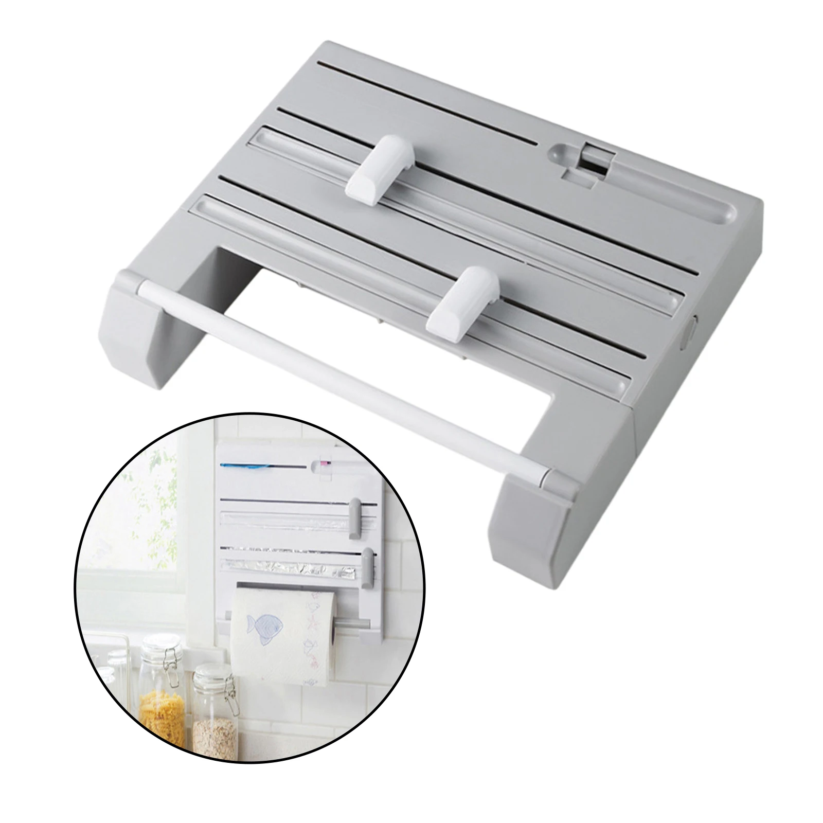 Multifunction Kitchen Towel Rack Cling Wrap Tin Foil Film Dispenser Holder