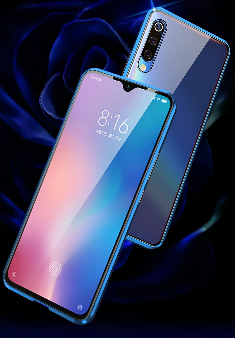 Auroras для xiaomi mi 9 Lite чехол с магнитной адсорбцией металлический бампер+ закаленное стекло задняя крышка для xiaomi mi 9 lite флип Fundas