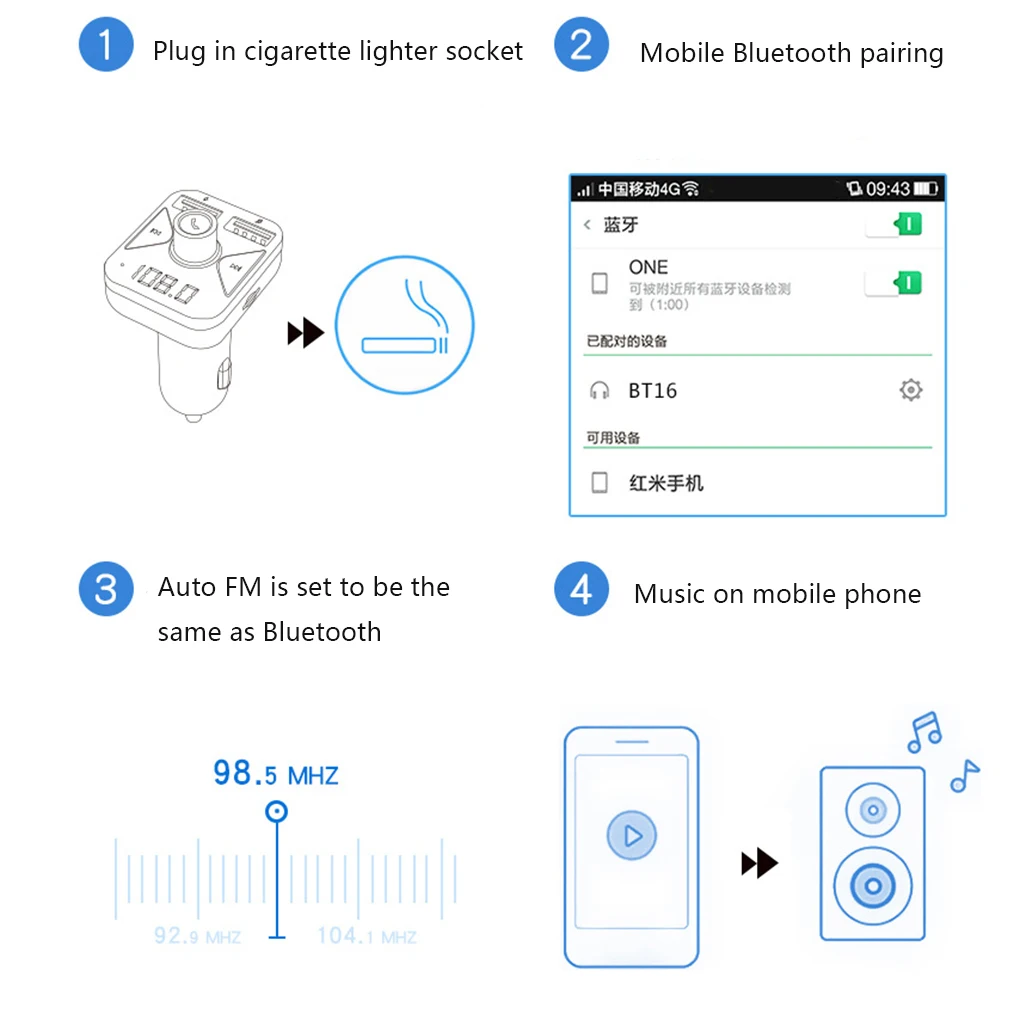 Автомобильный MP3-плеер светодиодный экран Bluetooth Hands-Free Matchs 3.4A зарядный порт USB Поддержка TF карты