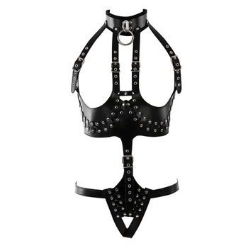 

Full Leather Body Harness Bra PU Black Set Strap Top Cage Body Sculpting Slim Adjustable Lingerie Garter Belts Skirt Gothic Rave