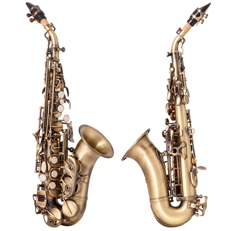 Vintage Style Bb Soprano Saxophone Sax Brass Material Woodwind Instrument with Case Gloves Cleaning Cloth Brush Sax Strap Mouthp