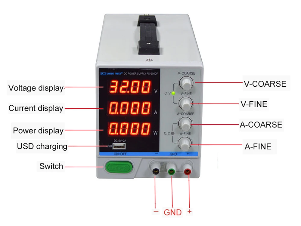 PS-3010DF регулируемый светодиодный источник питания постоянного тока с цифровым дисплеем 110 V/220 V 30V 10A переключение регулируемое 5V 2A USB источник питания