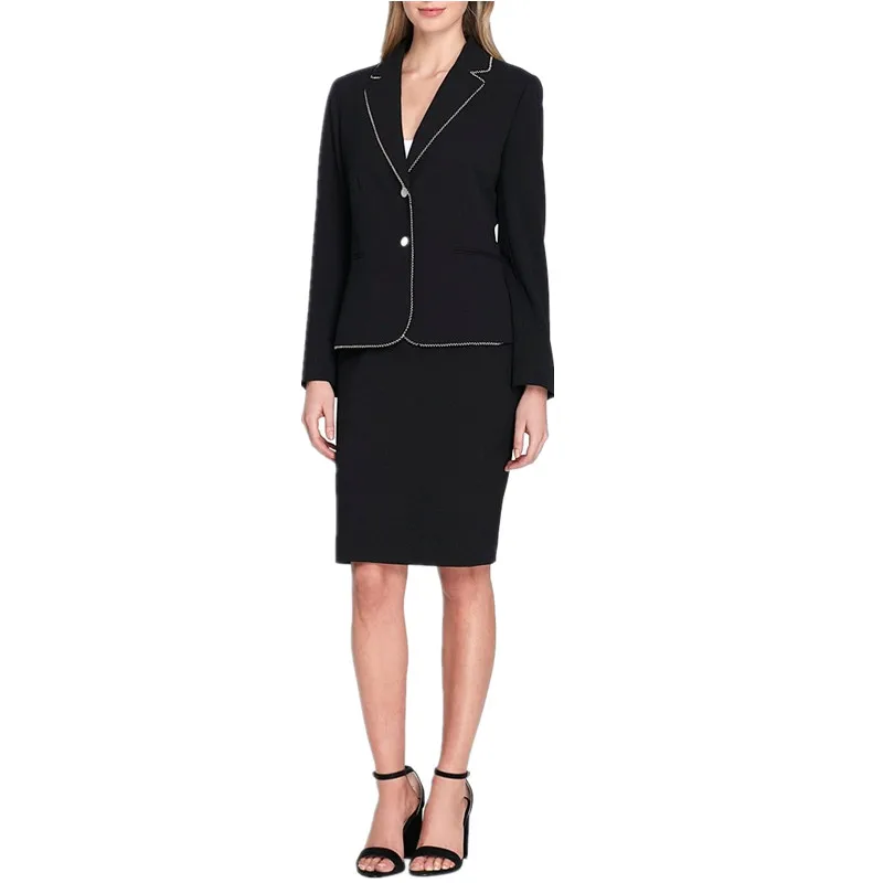 

Women's skirt Black Stripe Hem Women's Skirt Suits Work Suits Minimalist Suits Office Lady Suits Custom Made 2 Piece JacketSkirt
