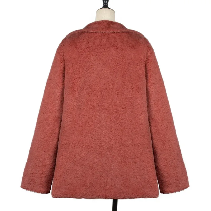 Осенне-зимняя куртка с отложным воротником, мягкое меховое пальто на пуговицах, меховое пальто, женская пушистая теплая верхняя одежда с длинным рукавом O14