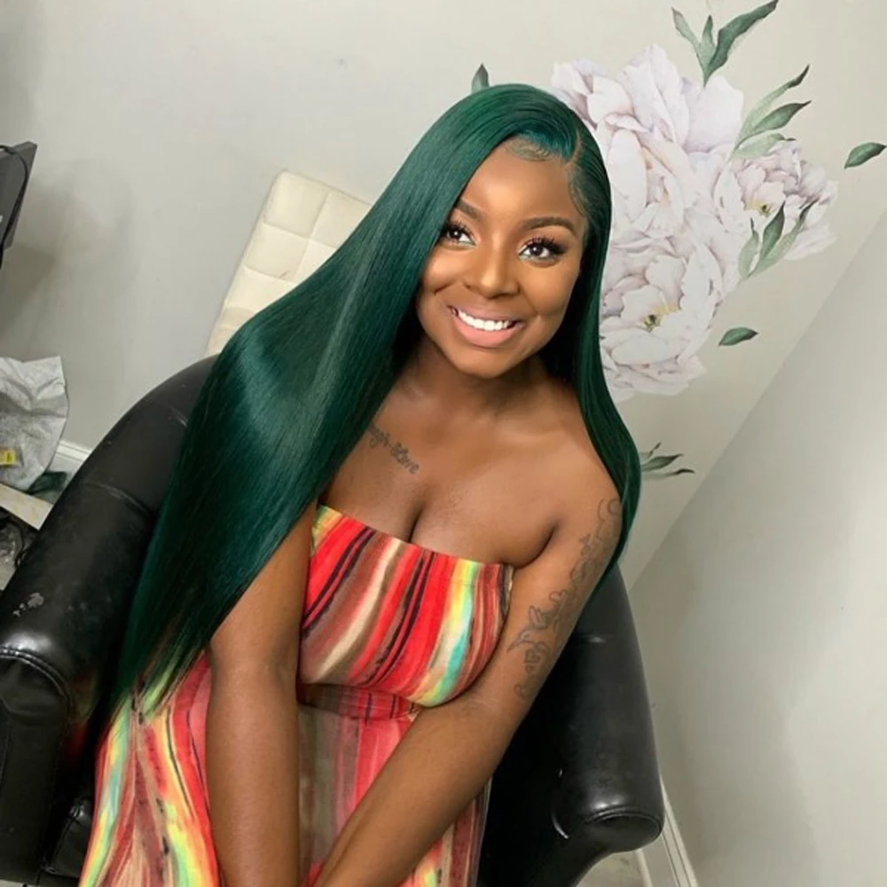 

Full Green 13*4 Synthetic Wigs for Black Women Lace Front Wig Natural Hairline Wig Heat Resistant Fiber Hair Wig Free Part