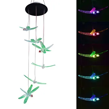 

Solar wind chimes lamp Dragonfly color changing LED hanging light Solar garden light Outdoor rainproof decorative lamp
