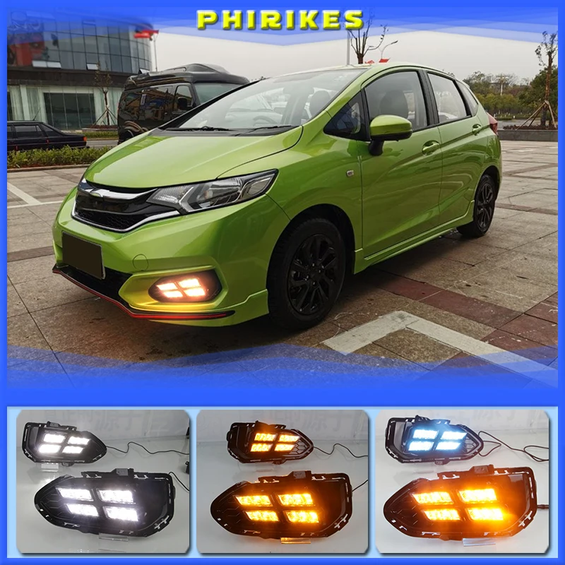 

Дневные ходовые огни, 1 комплект светодиодный Светодиодные Автомобильные дневные ходовые огни с поворотным желтым сигналом, 12 В ABS, противотуманные фары для Honda JAZZ Fit 2017 2018 2019