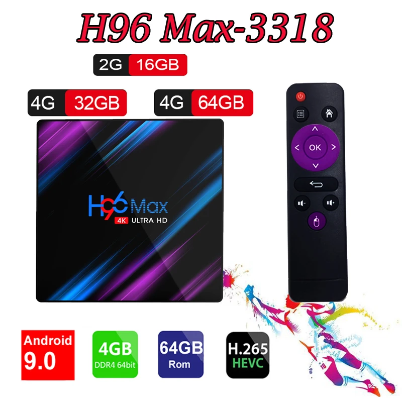 

H96 MAX rk3318 Smart TV Box Android 9.0 4GB RAM 64GB ROM RK3318 1080p 4K WiFi Media Player USB3.0 Youtube Set Top Box h96 max