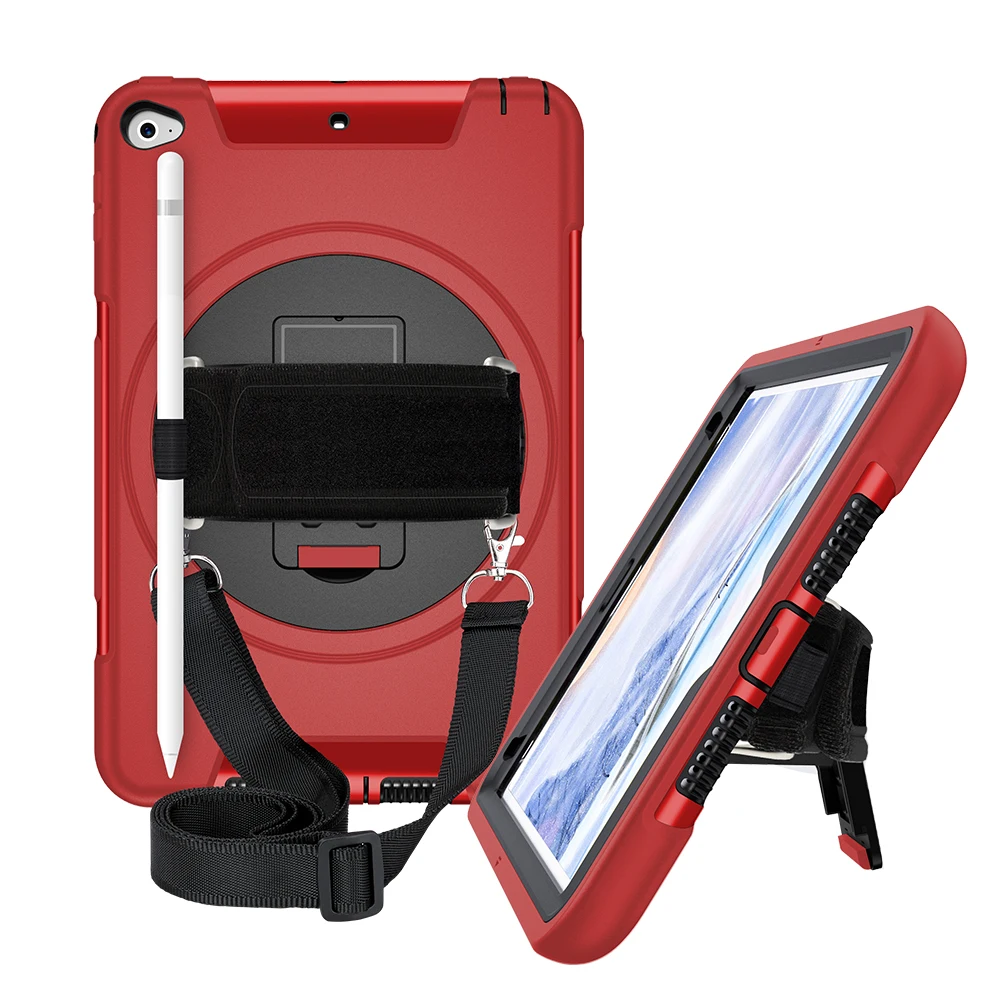 

For iPad Mini 4 5 Case with Pen Holder Protective Cover with 360° Rotation Stand+Shoulder Hand Strap for iPad Mini5 2019 FTL02