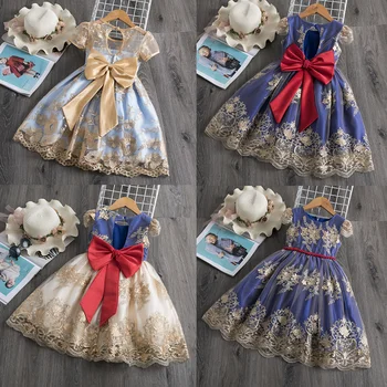 

Girls Easter Costume Summer Girls Dress for 4 to 10 Years Kids Party Frocks Flower Embroidery Sleeveless Wedding Dress Vestidos