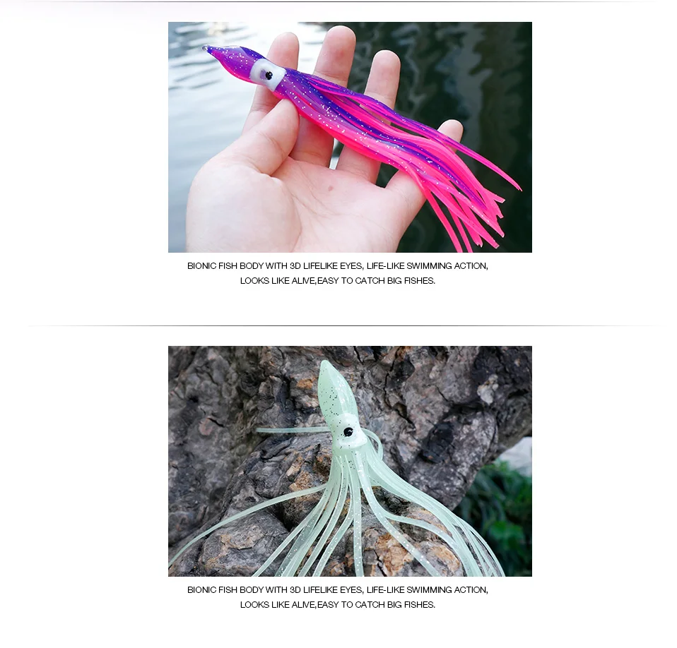 TREHOOK 5pcsLot 15cm Luminous Squid Skirts Soft Lure Big Octopus Sea Fishing Lures Wobblers Silicone Bait For Fishing Jig Head 017