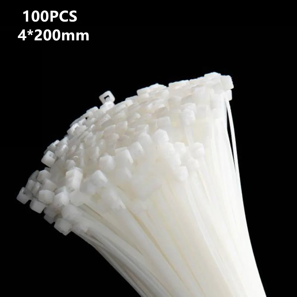 100PCS 20/50/100 шт. 4X200 мм белый цвет молочный кабель провод кабельные стяжки самоблокирующиеся Нейлоновые кабельные стяжки - Цвет: 100PCS