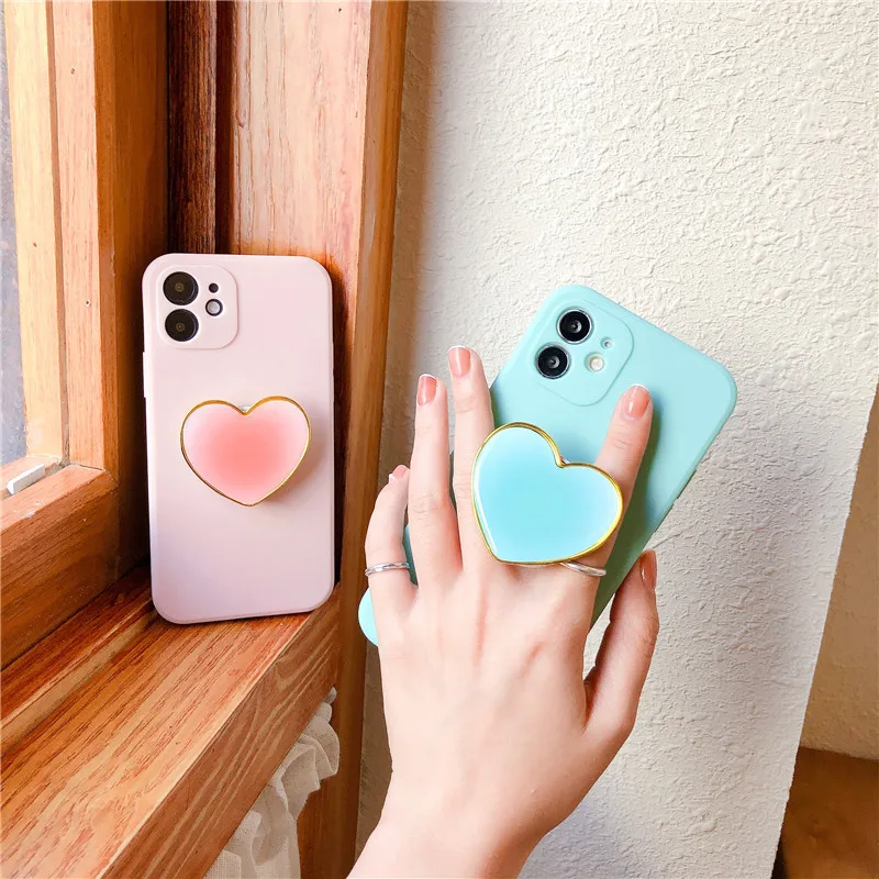 Gradient Square Phone Holder Case On For Samsung Galaxy S21 S20 Fe Ultra Plus Lite 5g S 21 20 S30 Girl Cute Stand Silicone Cover