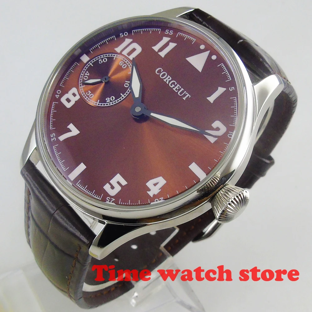 

Vintage 44mm Corgeut wrist watch men waterproof sunset hot dial white marks luminous 17 jewels 6497 Mechanical Hand Wind c644