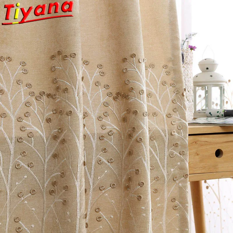 

American Country-style Romantic Beige Embossed Tree Curtains Living Room Beige Blackout Bedroom Wedding Curtains Tulle SU025#30