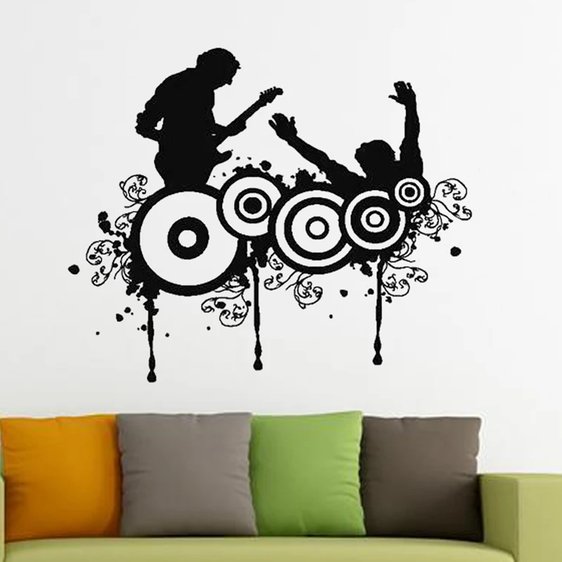 Dance Party Guitar Wall Sticker Rock Car Name Stickers Pub Ktv Decal Home Decoration Mural Band Decal