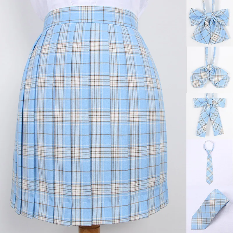

School Dresses Japanese Korean Version Short Skirts Girl Sky Blue Pleated Skirt School Uniform Cosplay Mini Sailor Suit Skirts