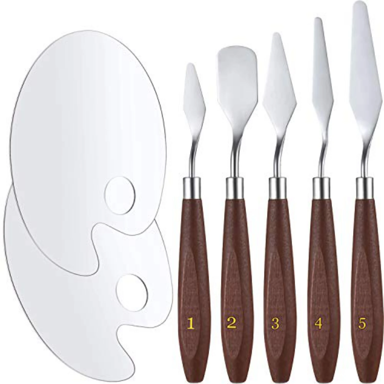 5pcs Stainless Steel Spatula Kit And 2pcs Acrylic Oval Transparent 