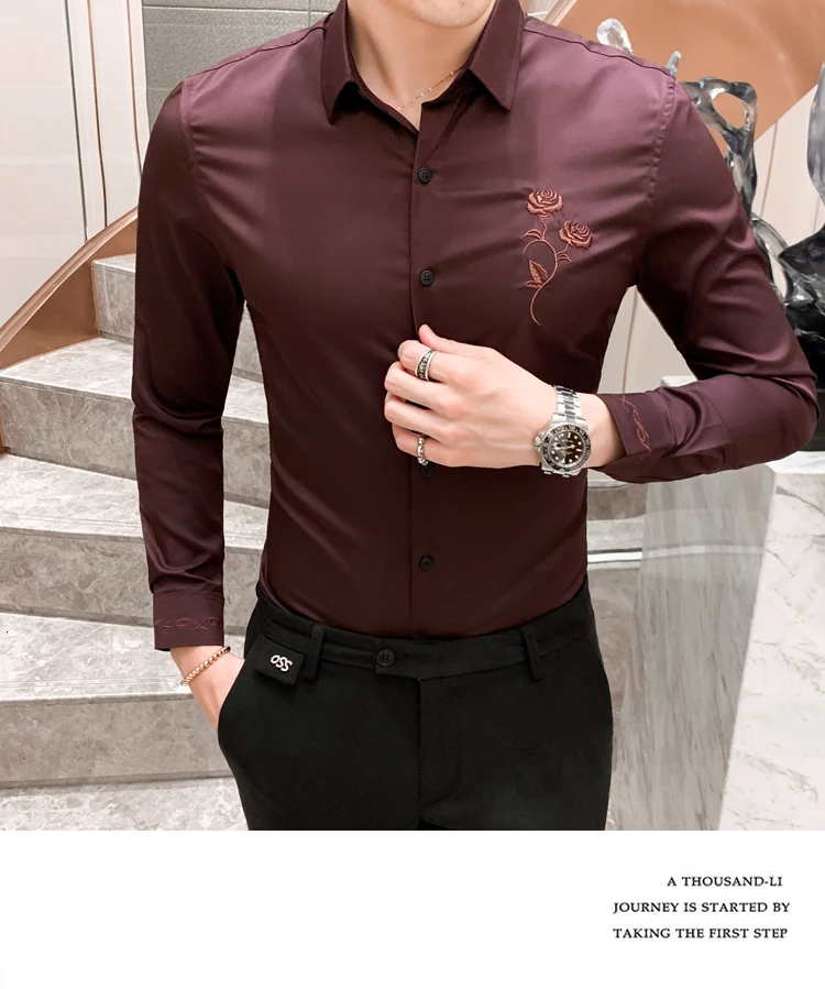 Camisa Masculina Новая Корейская мужская рубашка с вышивкой Kemeja Pria, приталенная Мужская рубашка с длинным рукавом, весна