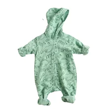 New Autumn Boys Girls Romper Green Long Sleeves Cartoon Dinosaur Hooded Jumpsuit Newborn Clothes Infant Outfits