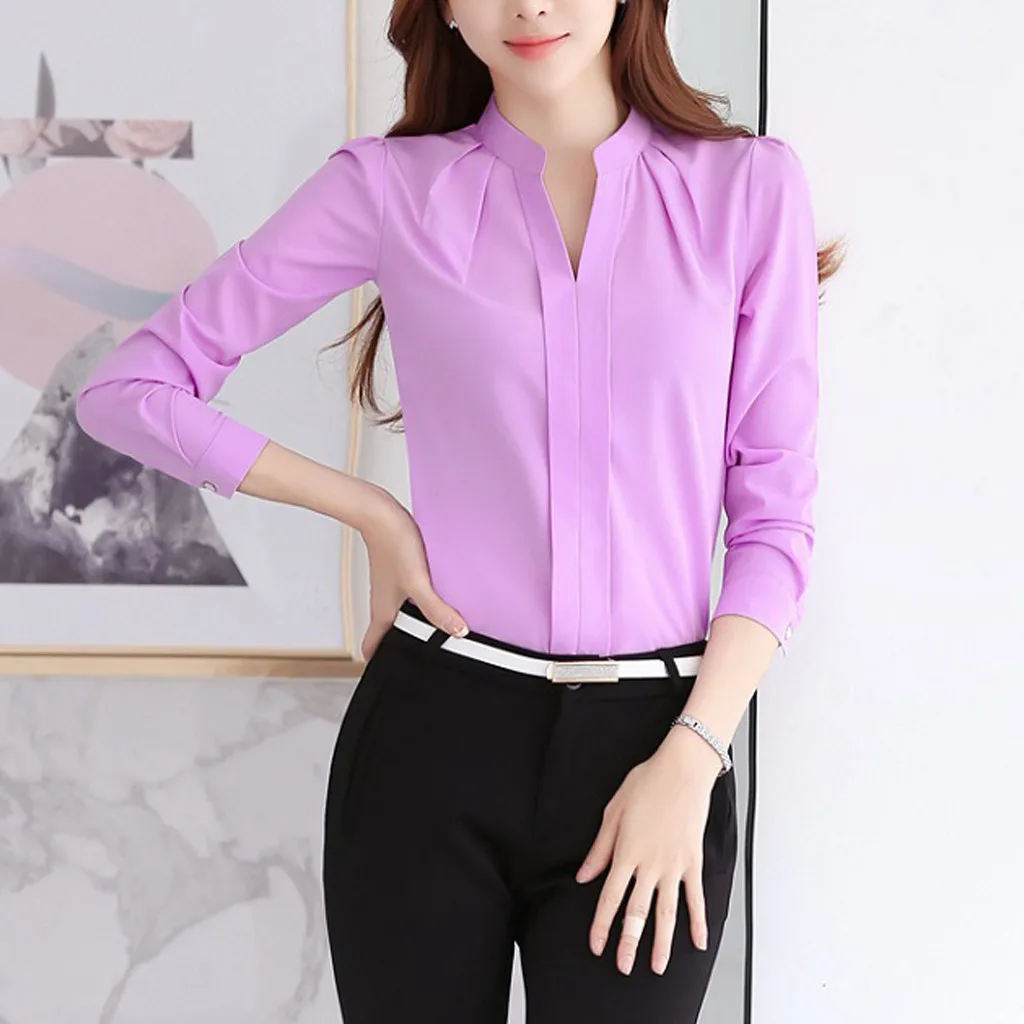 Women Brief Office Work Wear V Neck Shirts Long Sleeve Casual Tops Blouse white shirt women womens blouses and tops High quality Women Brief Office Work Wear V Neck Shirts Long Sleeve Casual Tops Blouse white shirt women womens blouses and tops High quality