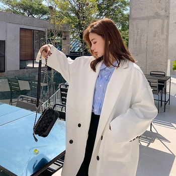 

2020 Spring And Autumn New Youth Popular Female Solid Color Mid-length Suit Fashion Casual Loose Double-breasted Shirt S-L