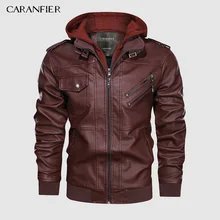 Бренд CARANFEIR, винтажная кожаная куртка с капюшоном, мужская новая стильная одежда, модные байкерские кожаные куртки, Прямая поставка