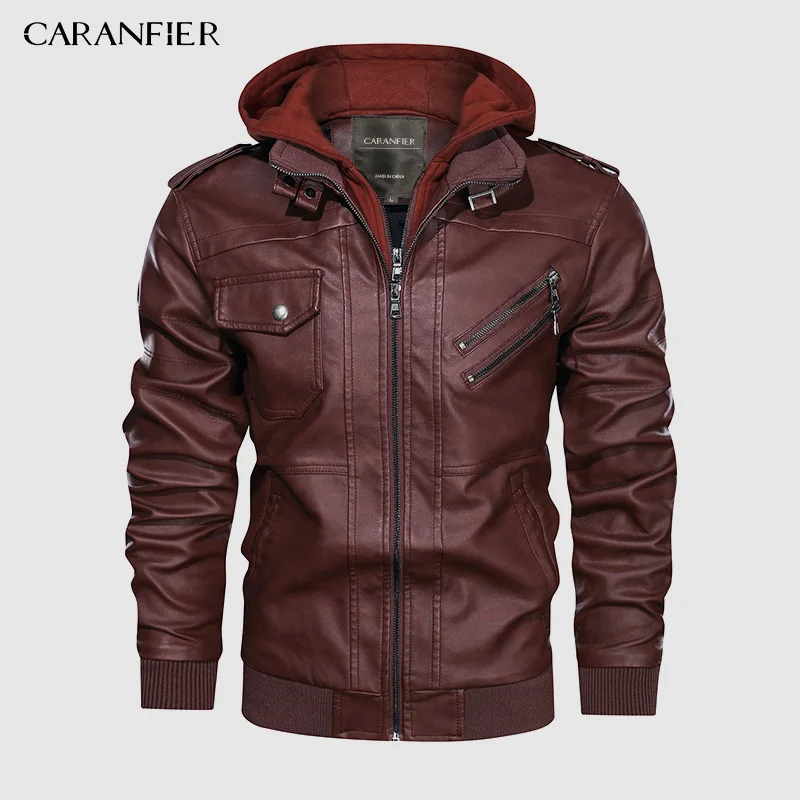 CARANFEIR Brand Vintage Hooded Leather Leather Jacket Mens New Style Clothes Fashion Motor Biker Leather Jackets Dropshipping CARANFEIR Brand Vintage Hooded Leather Leather Jacket Mens New Style Clothes Fashion Motor Biker Leather Jackets Dropshipping