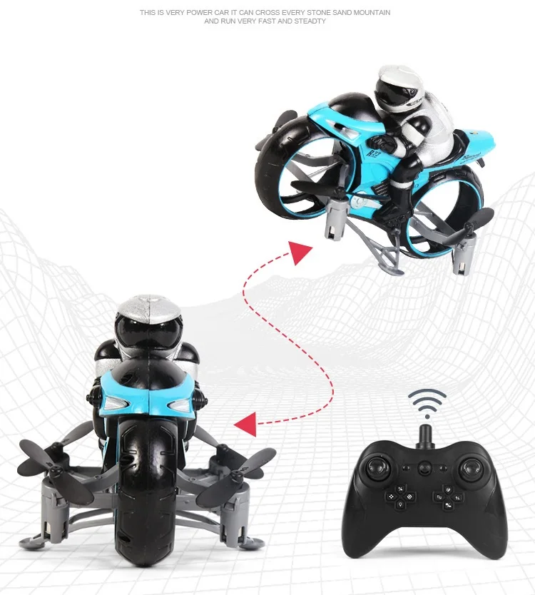 

Four-axis Drone Remotely Land and Air Dual Mode Motorcycle Aircraft Remote Control Set Up One Key Deformation Lighting Boy Toy