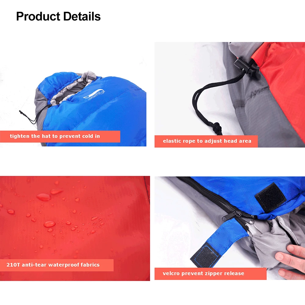 Mummy Sleeping Bag Winter Cotton Warm Tourism Sleeping Bags with Compression Sack Wearable Blanket for Camping Hiking