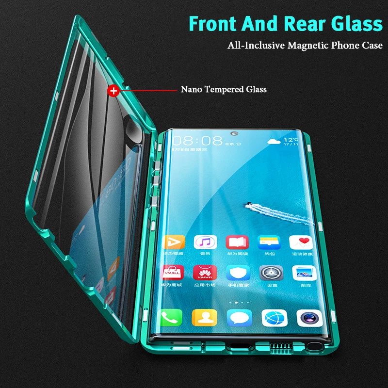 Роскошный двойной чехол из закаленного стекла Note10plus для samsung Galaxy Note 10 Plus, магнитная металлическая рамка, адсорбционный чехол для телефона